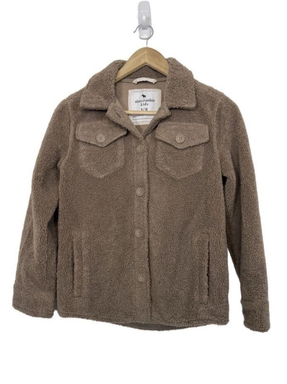 Abercrombie Kids Teddy Sherpa Button Down Jacket Shacket 9/10 Tan Brown Cozy